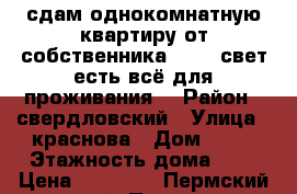 сдам однокомнатную квартиру от собственника.14000 свет,есть всё для проживания. › Район ­ свердловский › Улица ­ краснова › Дом ­ 24 › Этажность дома ­ 5 › Цена ­ 14 000 - Пермский край, Пермь г. Недвижимость » Квартиры аренда   
